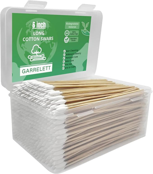 600/500/400 PCS Gun Cleaning Swabs - 6" Lint-Free Long Cotton Swabs Bamboo Handle, Precision Firearm Maintenance Kit Electronics Instruments, Professional Supplies with Reusable Storage Case