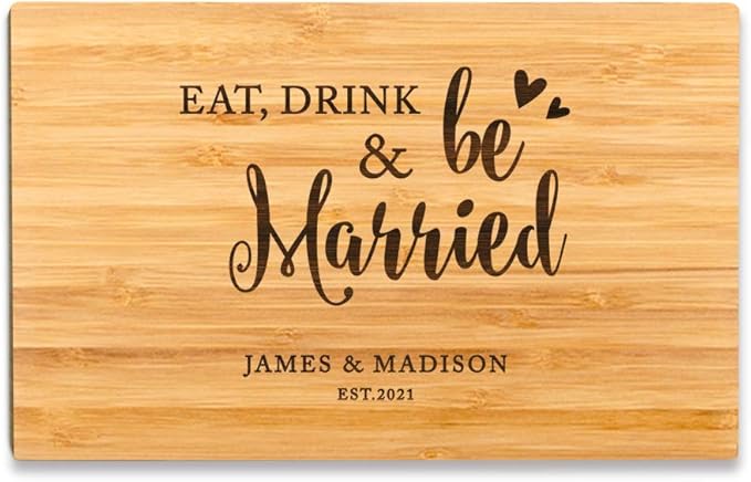 Andaz Press Personalized Laser Engraved Small Bamboo Wood Cutting Board, 9.5 x 6-inch, Eat Drink and Be Married Bride Groom Names Date, Custom Wedding Bridal Shower Birthday Gift Ideas