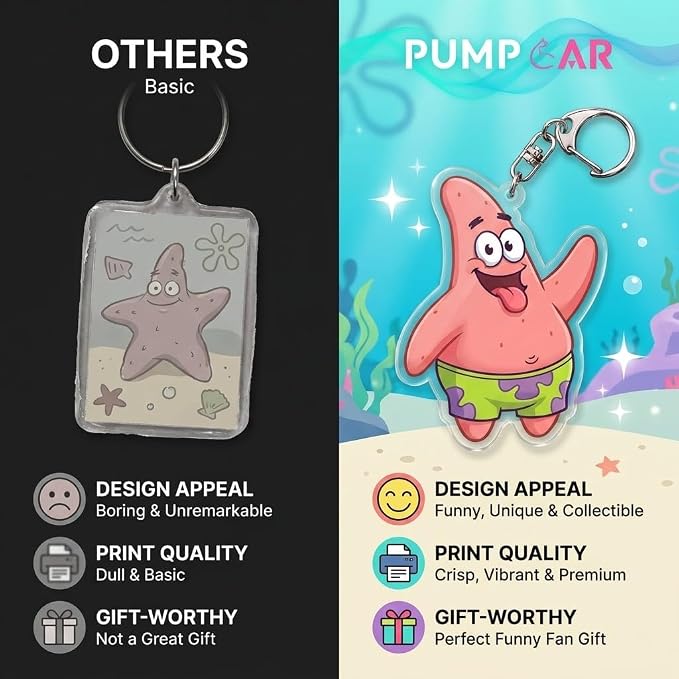 PumpCar Acrylic Keychain Double-Sided Charm Key Ring with Metal Clip Backpack Charm Bag and Car Key Accessory Collectible