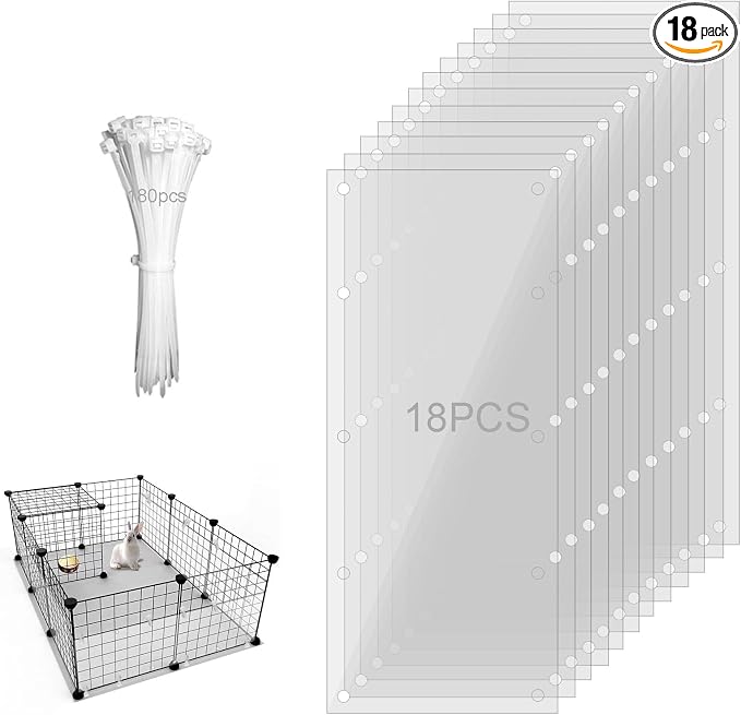 18PCS Pet Cage Guard, Rabbit Urine Guard, 13.8" x 4.7" Pet Cage Edge Liner with 180PCS Ties for Rabbit, Guinea Pig, Hamster, Chinchilla, Hedgehog, Ferret, Bunny