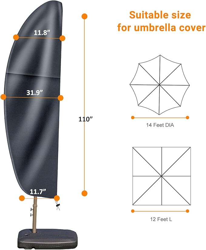 Patio Cantilever Umbrella Covers for Outdoor: Waterproof Offset Umbrella Cover Banana Style with Zipper fits 9FT to 14FT, Dark Grey