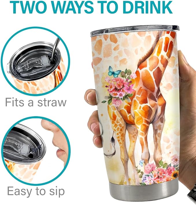 SANDJEST Giraffe Tumbler 20oz Stainless Steel Insulated Tumblers Coffee Travel Mug Cup Giraffe Gifts for Women Girls Teen Gift for Birthday Christmas
