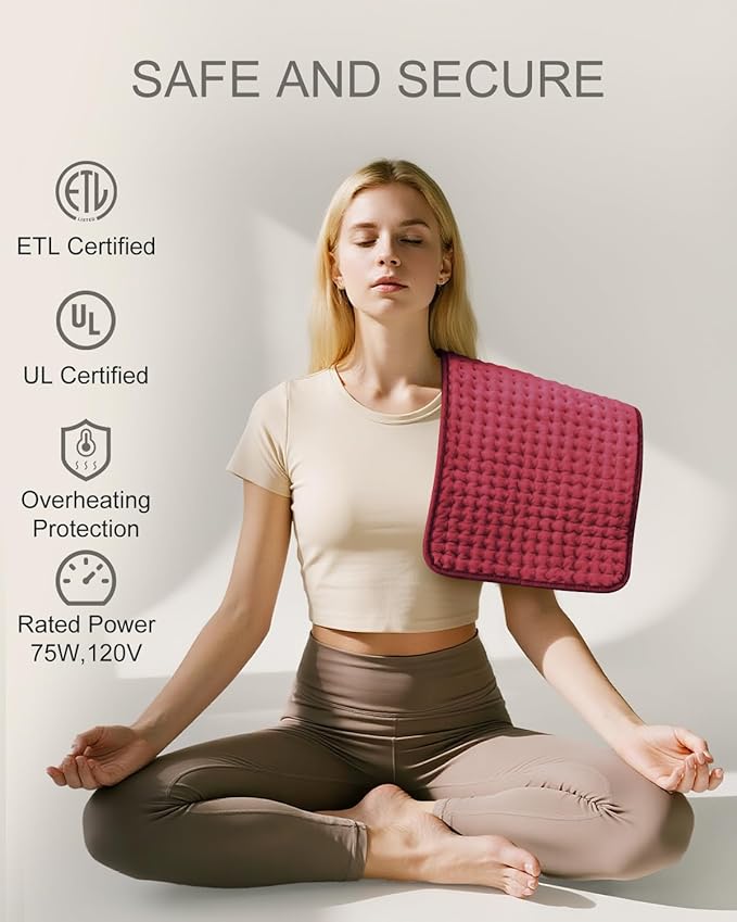 Electric Heating Pad for Period Cramps, LANVA Birthday Gifts for Women Her, Heat Pad for Neck and Shoulders and Back Pain Relief, Machine Washable, ETL Certified, 12"x24", Red