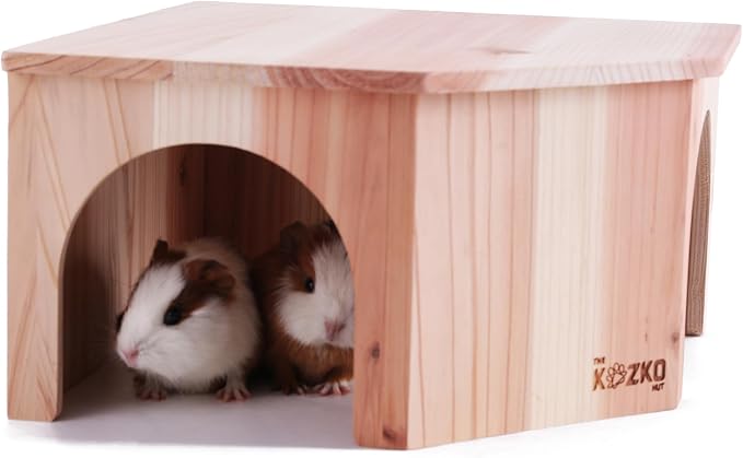 Wooden Guinea Pig Corner Hideout - Hidey for Chinchilla, Rat and Hedgehog with Pee Pad, Fully Assembled & Dual Entrances - Guinea Pig Accessories by The Kozko Hut