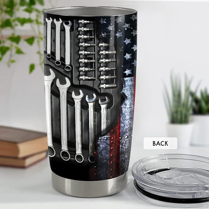 SANDJEST Mechanics Tumbler Mechanic Dad Tool Box 20oz Tumblers with Lid Gift for Daddy Father Papa Christmas Birthday Fathers Day