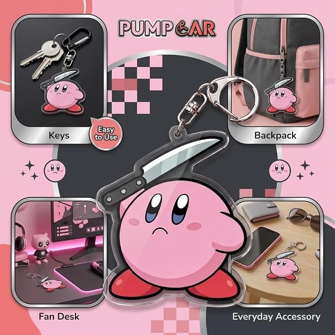 PumpCar Acrylic Keychain Double-Sided Charm Key Ring with Metal Clip Backpack Charm Bag and Car Key Accessory Collectible