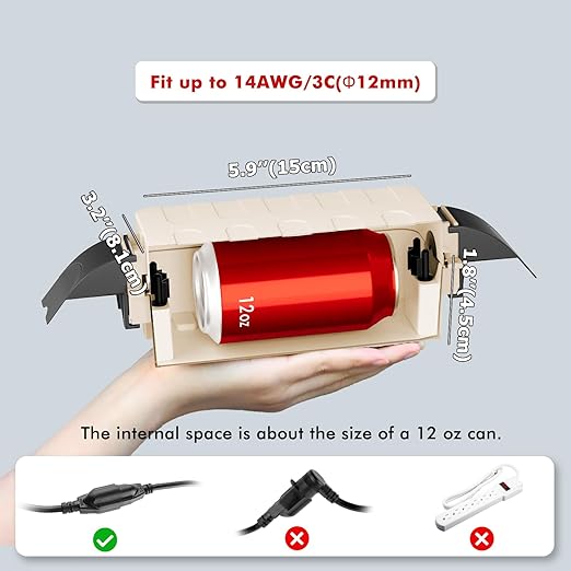 Flemoon [2 Pack] IP55 Small Outdoor Electrical Box Waterproof (Inner 5.9 x 3.2 x 1.8inch), Extension Cord Cover with Detachable Awning Covers for Plug, Outlet, Holiday Lights, Almond