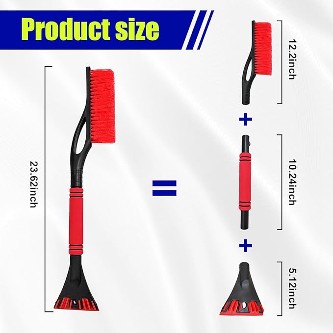 24 Inch Car Snow Scraper and Brush, Detachable Scratch Free Ice Scraper with Ergonomic Foam Grip, Universal Winter Snow Removal Tool for Car Windshield Window (Red)