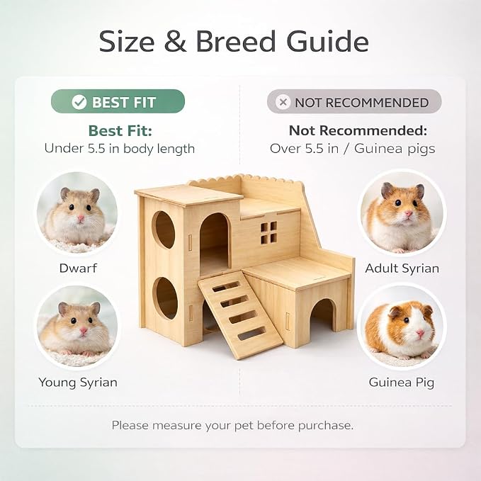 Tiny Hamster Maze Wood House Fun Slide House Double-Decker Hut for Dwarf Gerbil Mouse Mice Rat Small Animals(Only for Small Hamster)