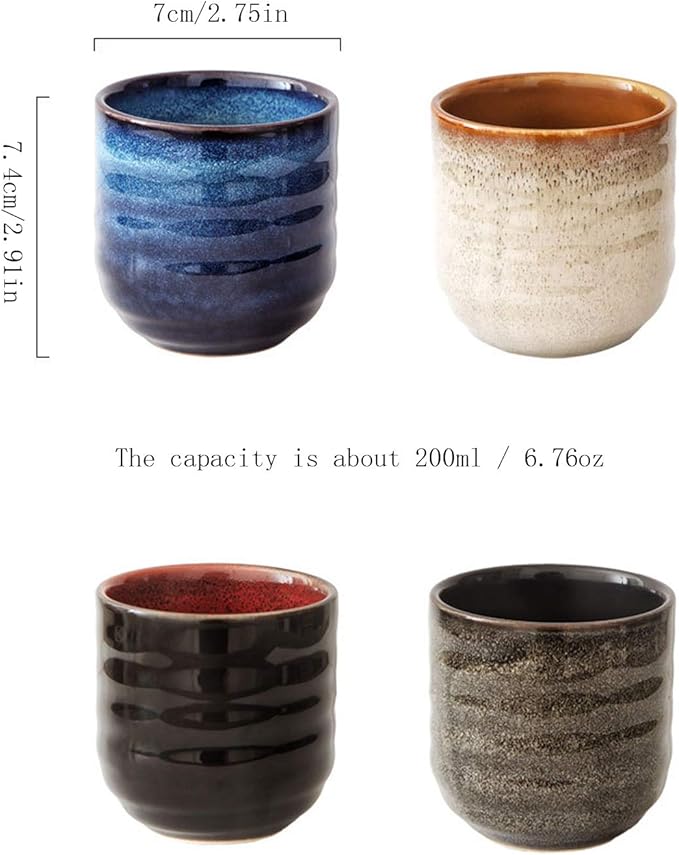 Japanese Style Ceramic Tea Set, Tea Cup, Coffee Cup, Yerba Mate Set, Ceramic Mate Cup Set of 4 (Brown grey)