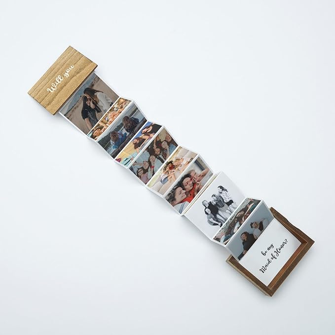 udelf Bridesmaid Proposal Box – Rustic Wooden Accordion Photo Pull Out Box with “Will You Be My Bridesmaid?” Design – Keepsake Gift for Bridesmaid or Maid of Honor Proposal – 14 Photos 3"x2"