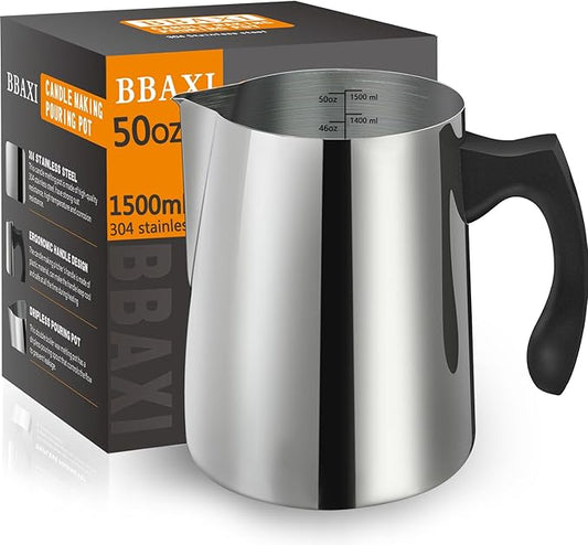 Candle Making Pouring Pot, 1500 ML/50 OZ Candle Pouring Pitcher, 304 Stainless Steel Candle Making Pitcher with Heat-Resistant Handle and Dripless Pouring Spout Design