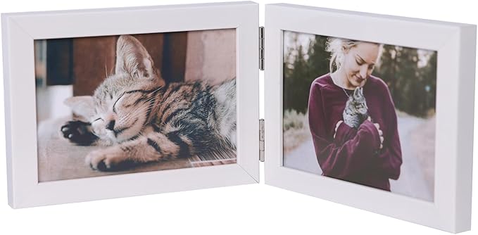 Double Horizontal 4X6 Hinged PS Family Picture Frame Collage For Desktop or Tabletop (White 64X2)