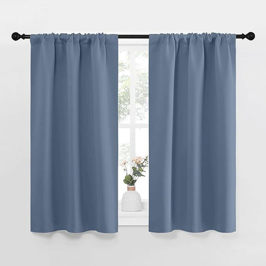 NICETOWN RV Blackout Curtains for Camper Windows, Short Blackout Curtains & Drapes, Thermal Insulated Blackout Curtain Panels for Kids Room, Play Room (Stone Blue, 29" Wide by 40" Long, 2 PCs)