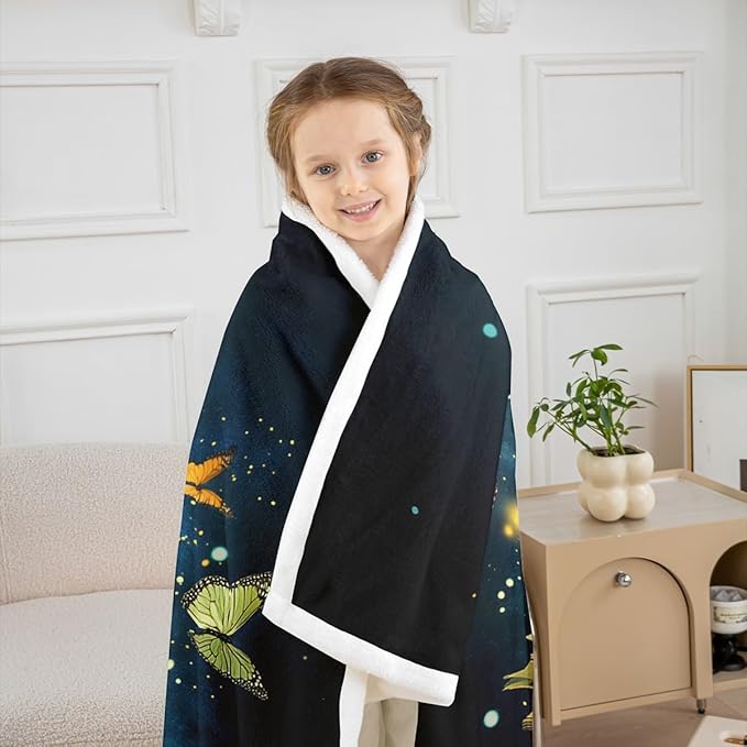Feelyou Colorful Butterfly Fleece Throw Blanket 40"x50" Kids Library Book Sherpa Blanket Plush Fuzzy for Bed Couch Chair Living Room, Reading Bed Blanket Room Decor