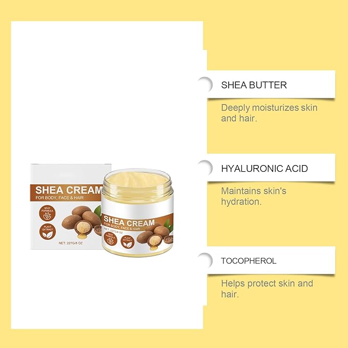 Pure Organic Shea And Butter Raw Cream, Unrefined Whipped Shea Butter to Make Lotion for Hair & Body, Long-Lasting Hydration for All Skin, 8 OZ