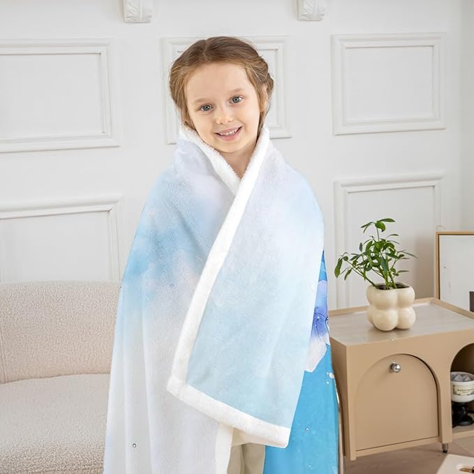 Feelyou Blue Butterfly Fleece Throw Blanket Throw 50"x60" Kids Girls Sherpa Blanket Plush Fuzzy for Bed Couch Chair Living Room, Watercolor Bed Blanket Chic Gorgeous Room Decor