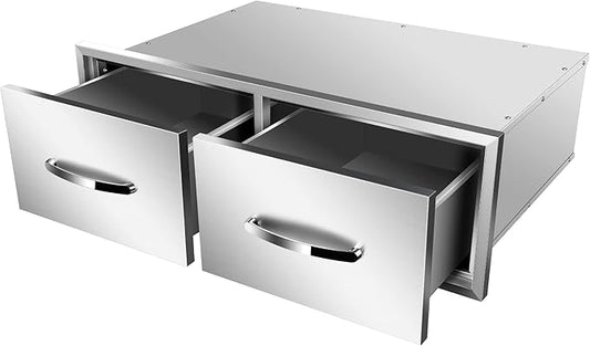 Outdoor Kitchen Drawers Stainless Steel 30W X 10H X 20D Inch, Flush Mount Double BBQ Island Drawers with Handle for Outdoor Kitchens, Patio or Grill Station