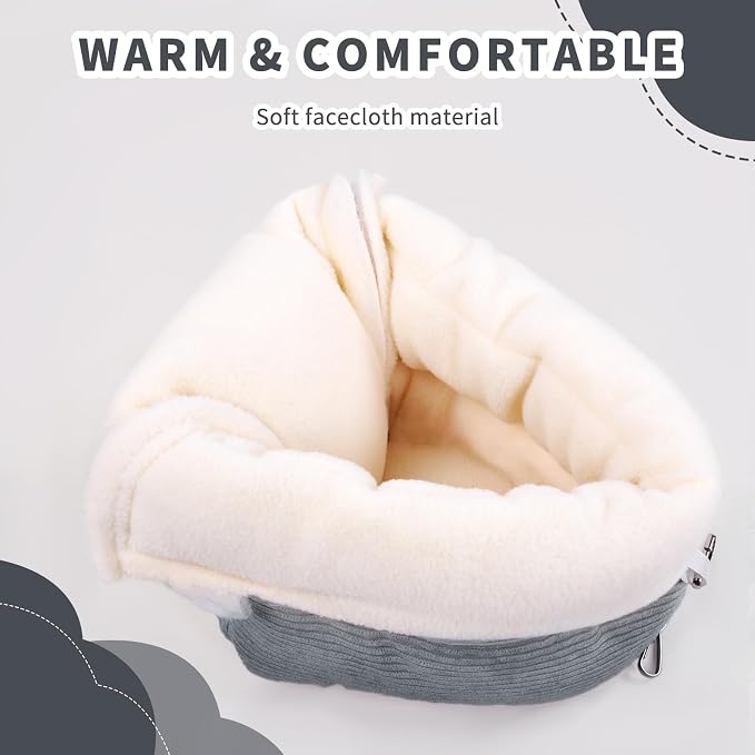 Medium Winter Warm Bird House and Bird Bed for Cage | Bird Bed with Soft Plush Hanging Hammock & Hut Tent, Hideaway Sleeping Nest for Budgies, Parakeets, Cockatiels (Grey, M)