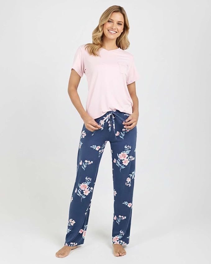 Real Essentials 2 Pack: Women's Comfy Pajama Sets - Short & Long Sleeve Ladies Loungewear Sleepwear PJs (Available In Plus)