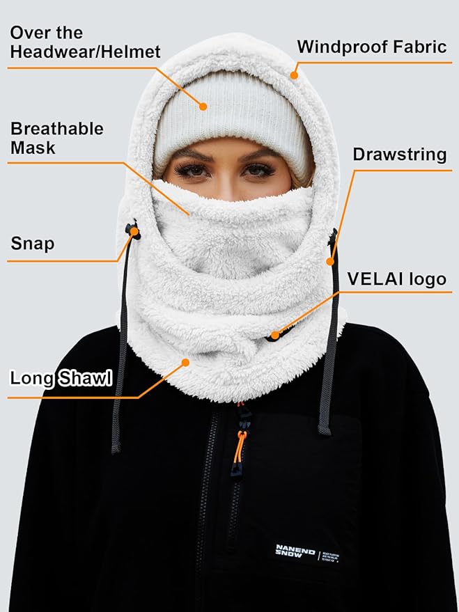 Balaclava Fleece Ski Mask for Men Women Winter Face Masks Windproof Hooded Scarf Cold Weather Hat Neck Warmer