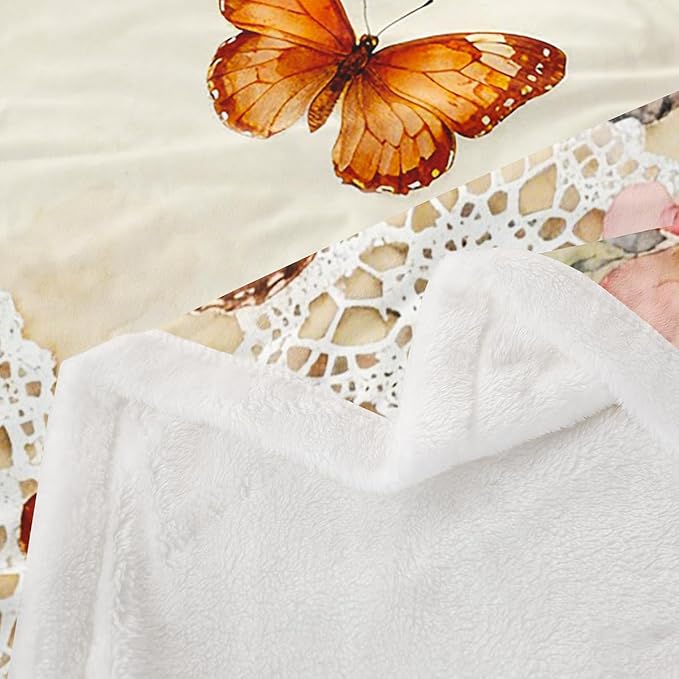 Feelyou Girls Butterfly Fleece Throw Blanket 40"x50" Kids Colorful Sherpa Blanket Plush Fuzzy for Bed Couch Chair Living Room, Chic Gorgeous Bed Blanket Noble Flower Room Decor