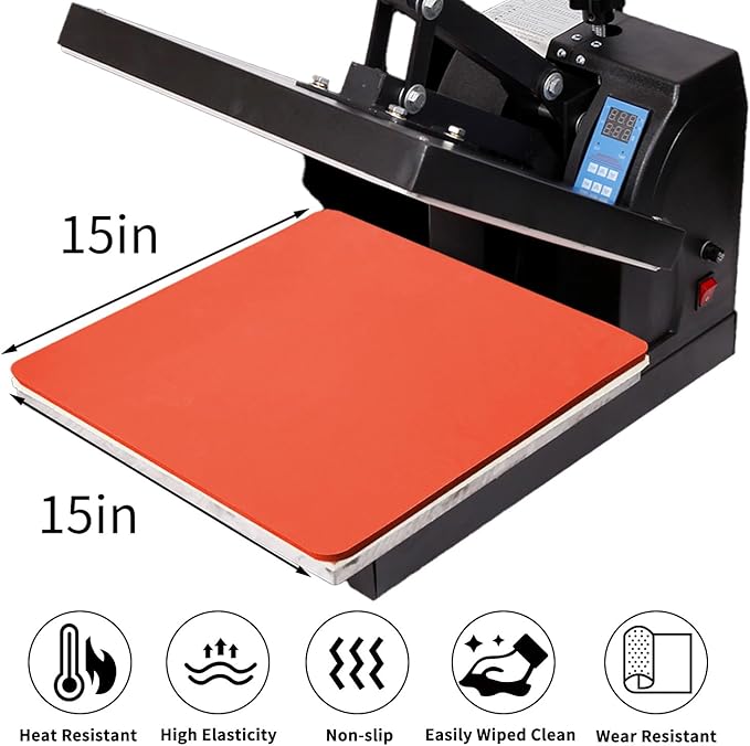 Heat Press Mat - 15x15 Inch Heat Resistant Insulation Silicone Pad for Heat Press Vinyl HTV Transfer Ironing