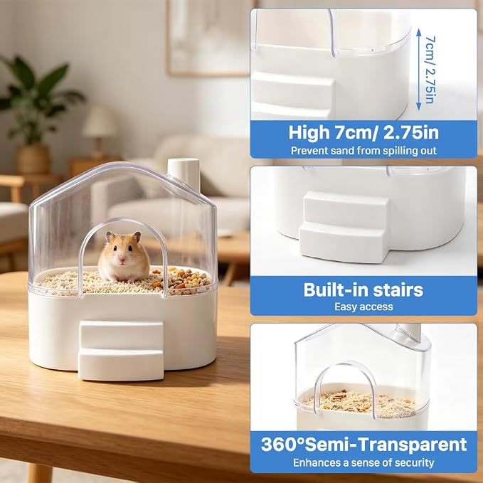 Hamster Sand Bath Container, Hamster Bathtub Digging Sand Container, Large Space for Pygmy Hamsters, Chinchilla, Rats, Mice, Gerbils, Other Small Animal