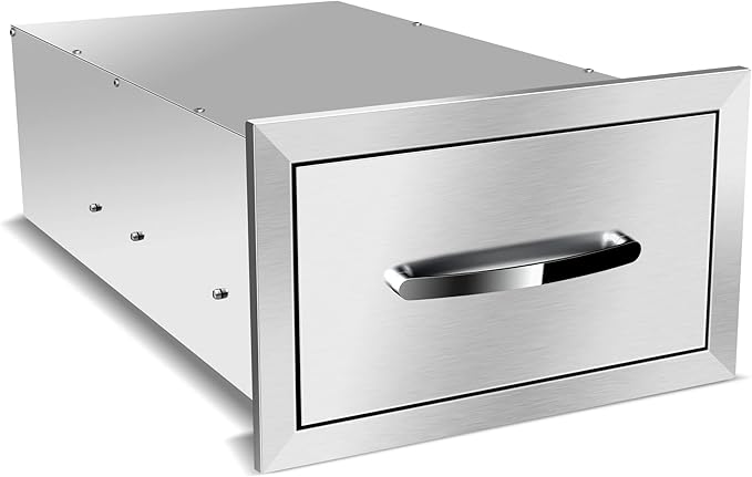 Outdoor Kitchen Drawers Stainless Steel 14W X 8.5H X 23D Inch, Flush Mount Single BBQ Island Drawers with Handle for Outdoor Kitchens, Patio or Grill Station