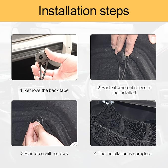 Cargo Net for Car, Expandable 3 Pocket Heavy-Duty Cargo Net Organizer, Black Mesh Storage Pocket with 4 Metal Carabiners Universal for Car, SUV, Pickup Truck, Van Trunk Bed