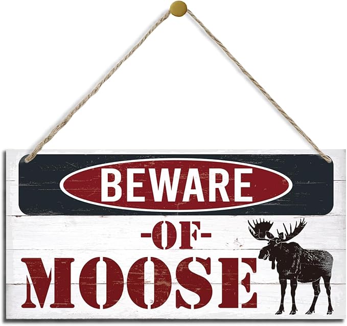Warning Signs, Beware of Moose Sign, Decorative Wood Hanging Wood Plaque, Outdoor Warning Decorations Signs, Doors Sign for Cabin and Lake House, Farmhouse Wall Decor, Vintage Cafe Garage Bar Decoration