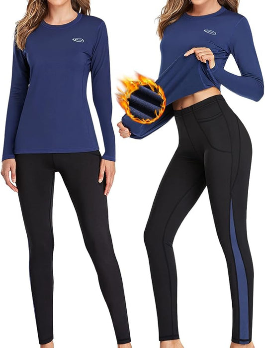 Thermal Underwear Women Long Johns Set Fleece Lined Warm Base Layer Long Sleeve for Weather Top Bottom Pajama