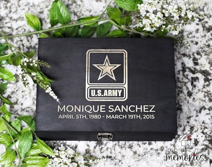 Personalized Line of Duty Memorial Keepsake Box – Custom Engraved Wooden Tribute Box for Fallen Heroes, Soldiers, First Responders, Veterans - Sympathy Gifts Storage Boxes for Medals, Flags, Photos