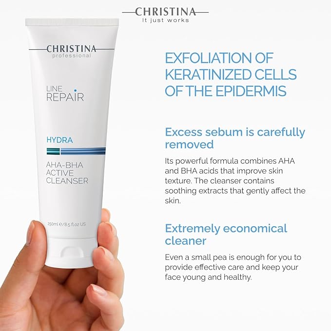 Christina Line Repair AHA BHA Facial Cleanser with Salicylic Acid | Revitalize, Improve Skin Texture, Reduce Wrinkles with Green Tea Face Wash | Infused with Glycolic Acid | For All Skin Types 250ml