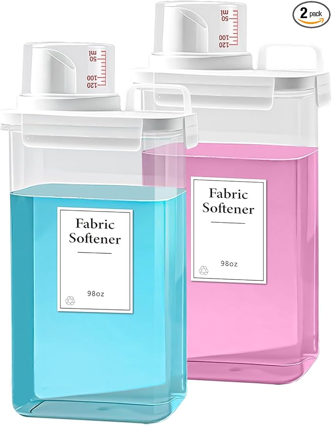 2 Pack Laundry Detergent Dispenser, 98oz Detergent Dispenser, Refluxable Laundry Detergent Container, Plastic Liquid Laundry Detergent Dispenser for Laundry Room Organization with 6 Labels