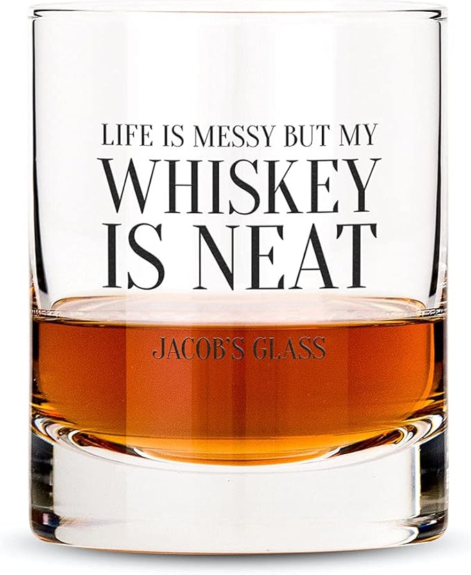 WEDDINGSTAR Personalized Whiskey Glass 11oz - Whiskey is Neat Print
