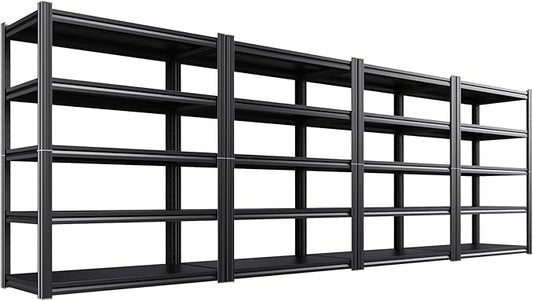 4 Pack 46" W Heavy Duty Garage Shelving - 5 Tier Metal Storage Shelves (2500 LBS Total Capacity), Adjustable Steel Utility Rack for Pantry, Warehouse, Basement, Shop -71.2" Hx46 W x 20" D,Black