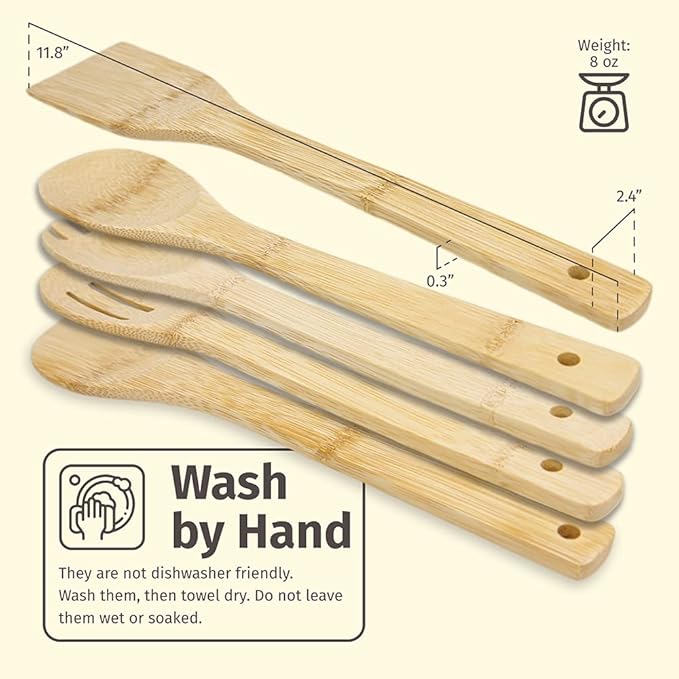 PrintSupremacy Custom Engraved Bamboo Cooking Spoons Set, Non Stick Wooden Kitchen Gadget Pan Cookware, Baking Gift for Housewarming Wedding Birthday, Chef Foodie Gift (Custom, 1 Piece - Spoon Fork)