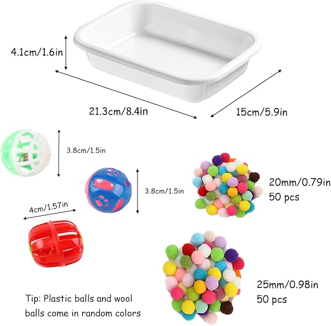 Dig-Box Tray for Hedgehog Cage with Ball Toy, Hedgehog Enrichment Kit Toy, Hedgehogs Accessories, for Hamster, Cat, Small Animal Accessories (White, 8.4 * 5.9 * 1.6in)
