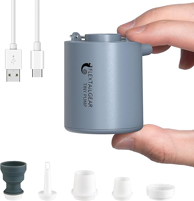 FLEXTAILGEAR Tiny and Portable Air Pump Ultra-Mini Pump with 1300mAh Battery USB Rechargeable to Inflate Deflate for Pool Floats, Air Bed, Air Mattress Swimming Ring, Vacuum Storage Bags