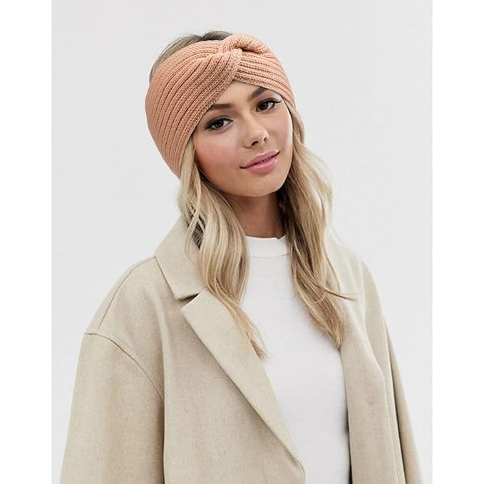 AQOKKA Knit Winter Headbands for Women Fuzzy Wool Fleece Lined Ear Warmers Elastic Turban Crocheted Head Wrap Winter Accessories for Women Cold Weather
