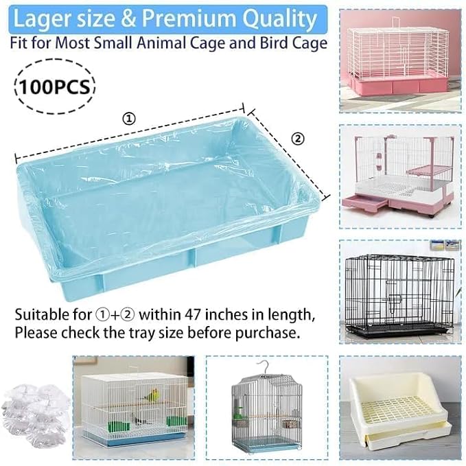 Tfwadmx 100PCS 27"x19" Disposable Rabbit Cage Liners,Guinea Pig Cage Liner | Clear Leak Proof Bunny litter box liners,Plastic Small Animal Universal Toilet Film Tray Covers for Hamster Ferret Bird Rat