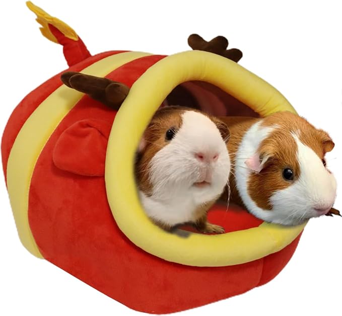EAEDMY Guinea Pig Bed House & Hideout for Rat Bearded Dragon Hedgehog Ferret to Sleep and Hide, Guinea Pig Cage Accessories Habitat Décor (X-Large, 6.Christmas fire Dragon)