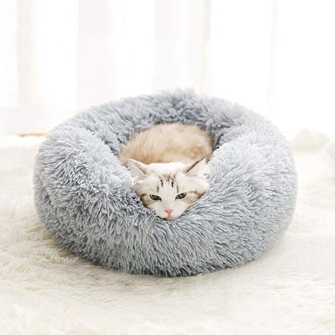 Dog Bed for Small Dogs & Cats, 24 Inch Medium Fluffy Washable Donut Bed | Plush Puppy Bed and Cat Bed for Pets up to 25 lb, High-Loft Polyester Fill with Water-Resistant Non-Skid Base for Indoor Use