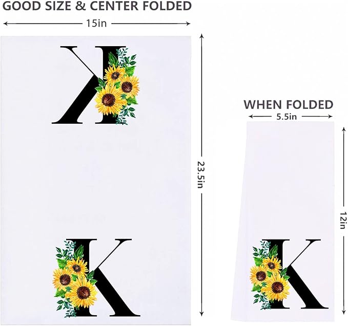 Monogrammed Sunflower Hand Towels,Ini-tial V Tea Towel Letter Kitchen Towels,Sunflower Gifts for Women,Monogram Dish Towel 17x23 Inch,Kitchen Bathroom Decorative Ini-tial Gifts for Mom Wife