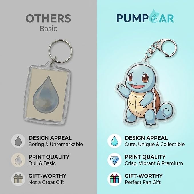 PumpCar Acrylic Keychain Double-Sided Charm Key Ring with Metal Clip Backpack Charm Bag and Car Key Accessory Collectible