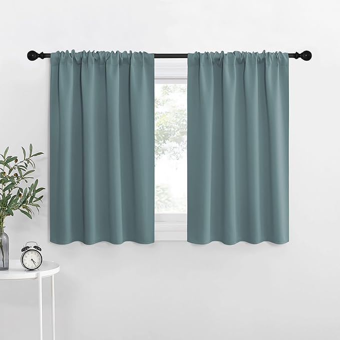 NICETOWN Blackout Curtains for RV Windows, Greyish Blue, 29" by 20", 2 Panels, Room Darkening Window Curtain Panels, Easy-Care Solid Thermal Insulated Draperies/Drapes for Daughter Room