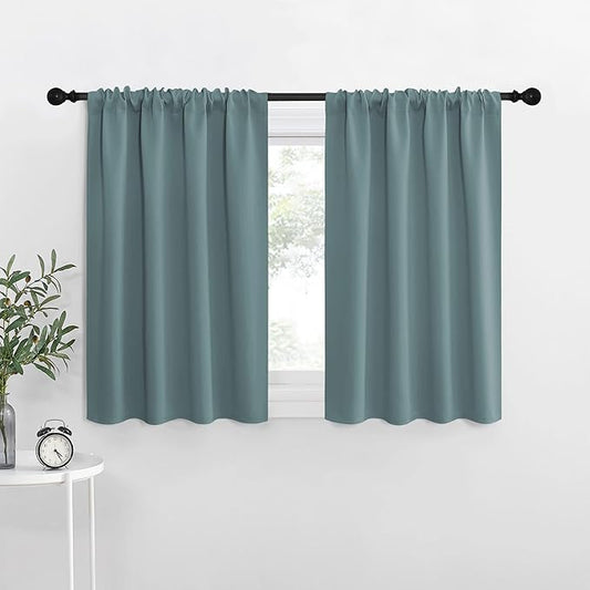 NICETOWN Kitchen Curtains, Greyish Blue, 34" x 40", Set of 2, Short Blackout Curtains & Drapes, Thermal Insulated Rod Pocket Window Treatment Draperies for Nursery