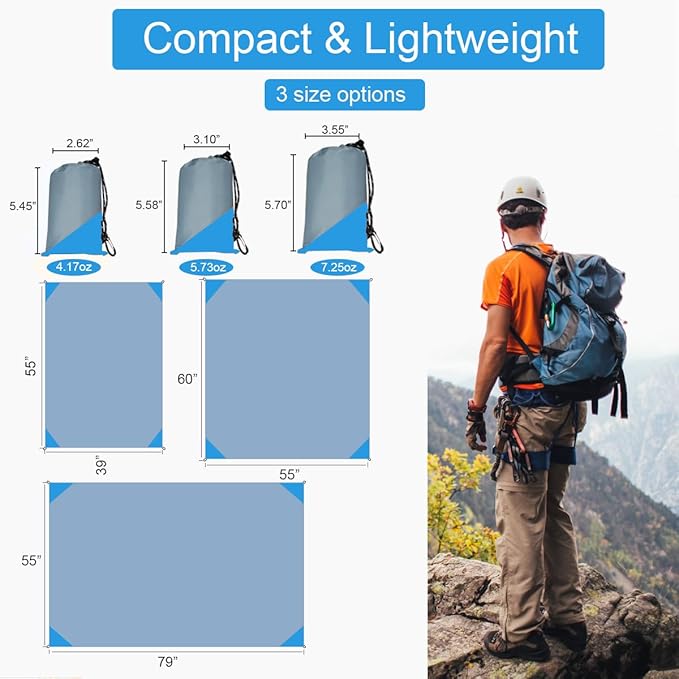 Orga'Neat Pocket Picnic Blanket, Sandproof Lightweight Pocket Camping Tarp, 55″x 39″ Foldable & Fits into Small Bag, Water Resistant Washable Quick Dry Compact Beach Mat for Outdoor Recreation