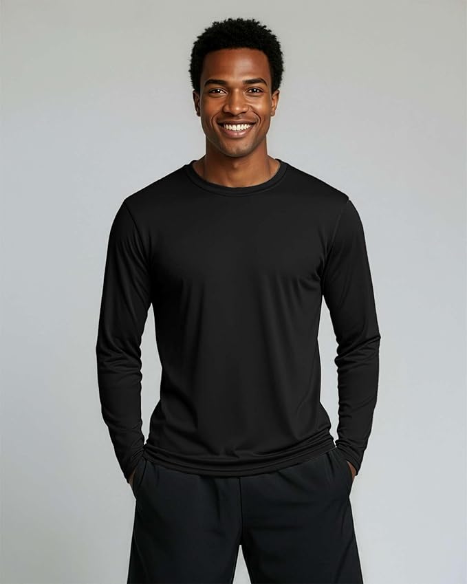 Real Essentials 4 Pack: Mens Long Sleeve Dry Fit T Shirts Hiking Fishing Workout Gym Work Sun UPF 50 Wicking Running Tee